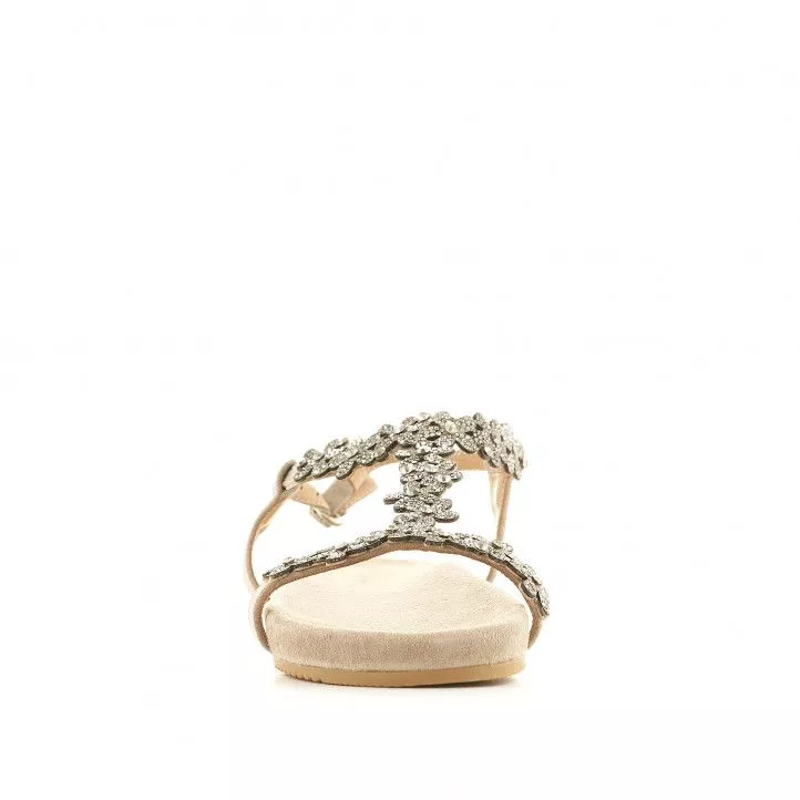Sandalias planas Alma en pena beige con detalles de flores
