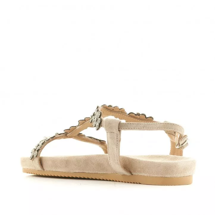 Sandalias planas Alma en pena beige con detalles de flores