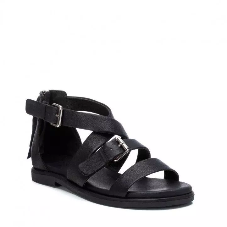 Sandalias planas Carmela negras de piel de alta calidad