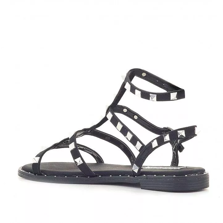 Sandalias planas Francesco Milano negras romanas con tachuelas