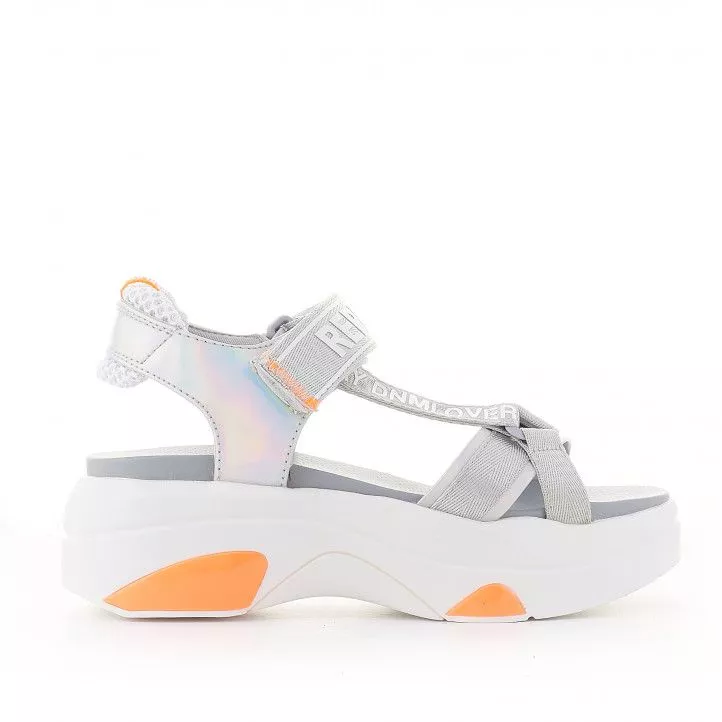 Sandalias plataformas Replay plateadas con detalles naranjas