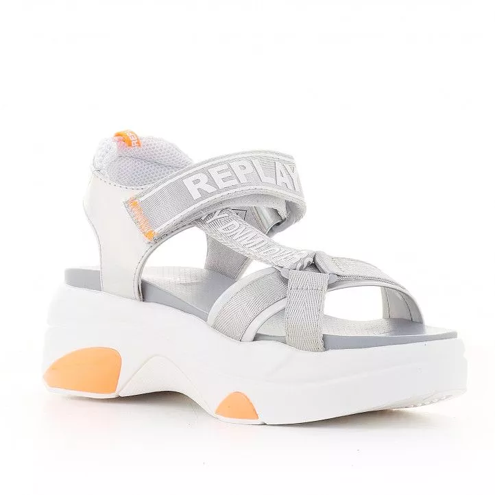 Sandalias plataformas Replay plateadas con detalles naranjas