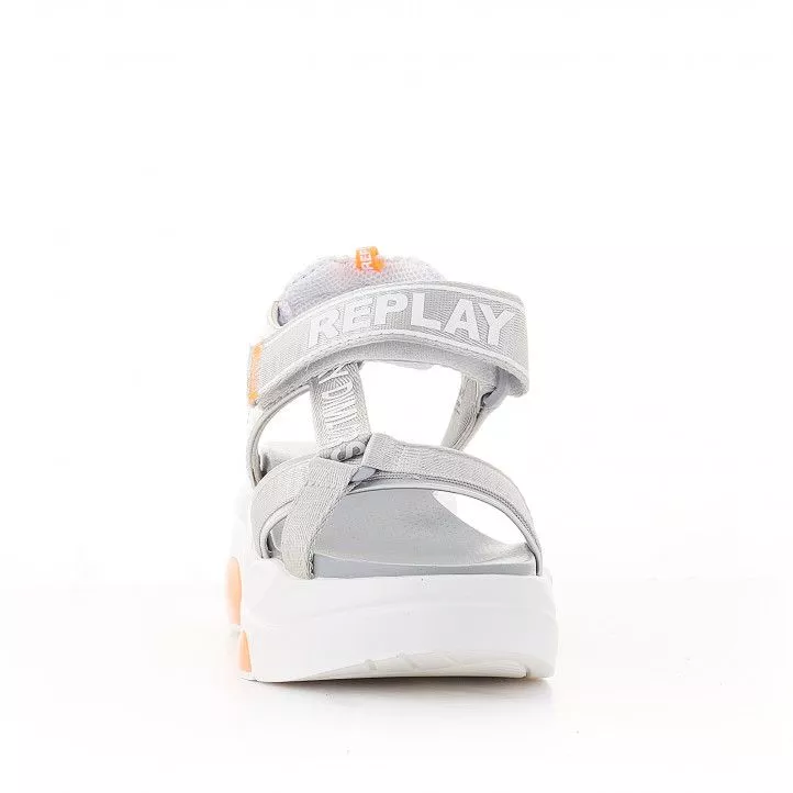 Sandalias plataformas Replay plateadas con detalles naranjas
