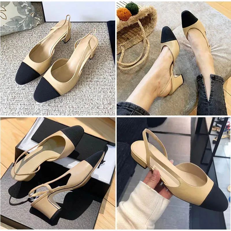 Tacones altos Zapatos de moda Cuero genuino Abierto en Formal Tacón grueso Sandalias Sandalias ballet plano diseñador zapato moc
