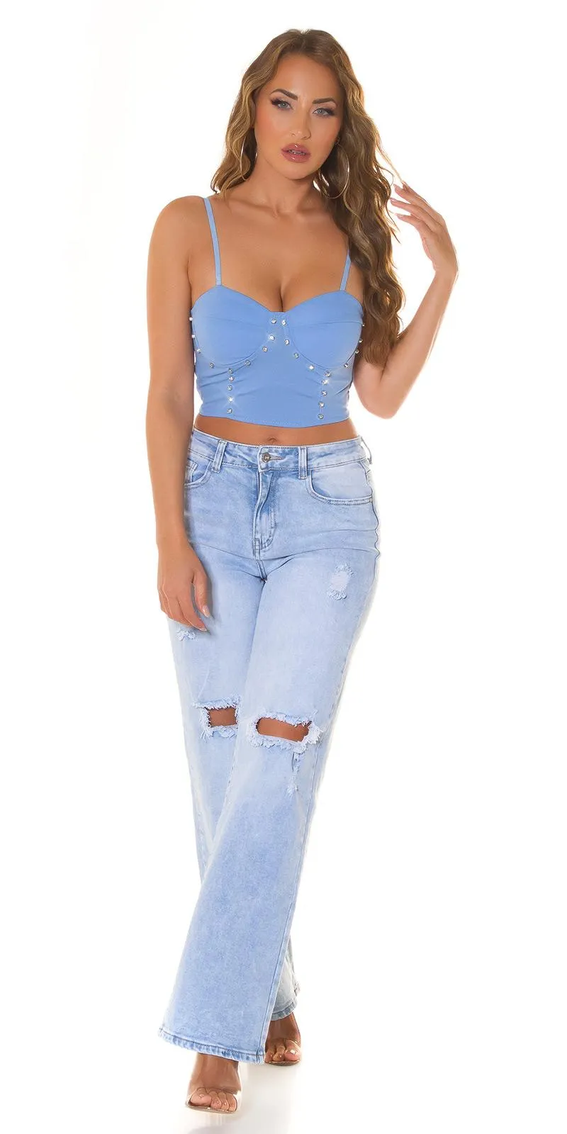 Top bandeau y tachuelas brillantes azul