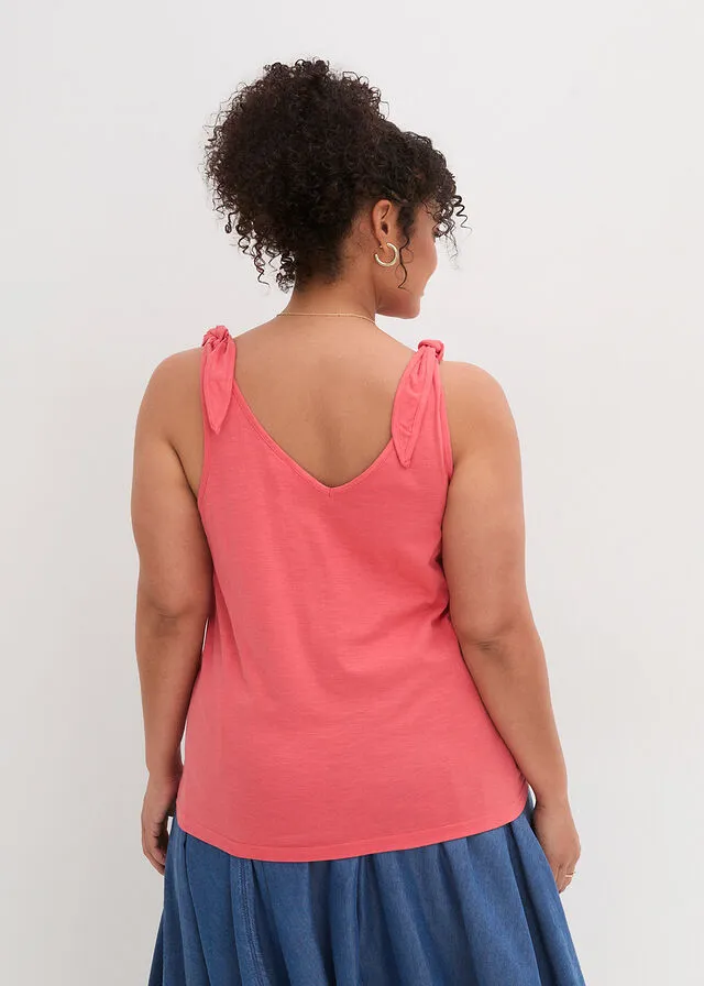 Top con detalles de nudo de algodón orgánico Naranja