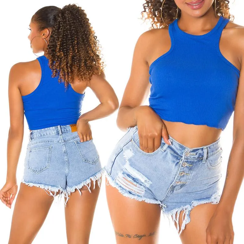 Top crop moda mujer Azul