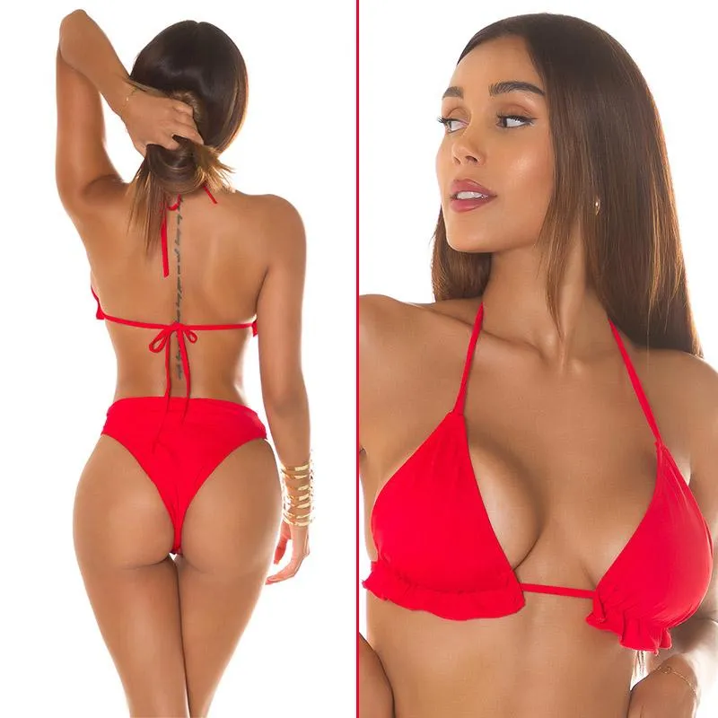 Top de bikini con volantes rojo