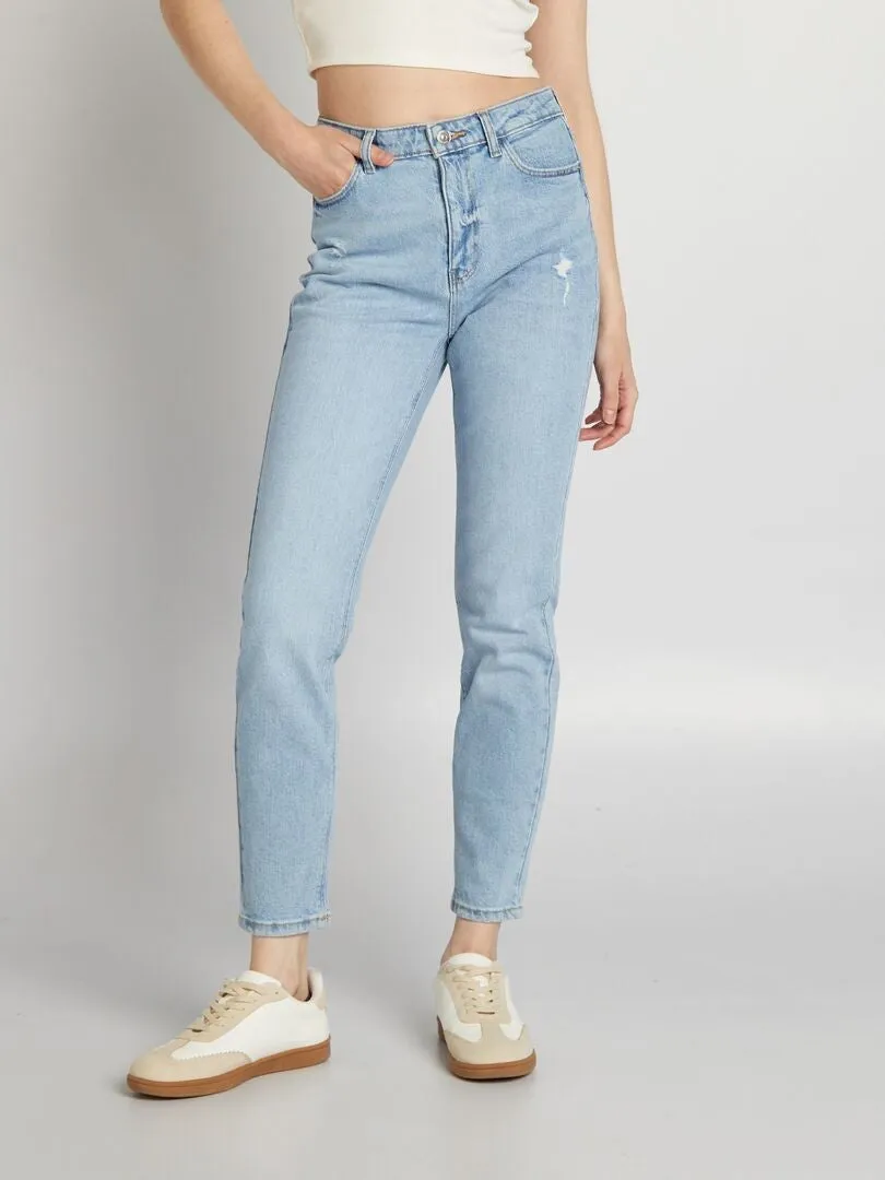 VAQUERO SLIM DE TIRO ALTO CON EFECTO DESGASTADO  AZUL