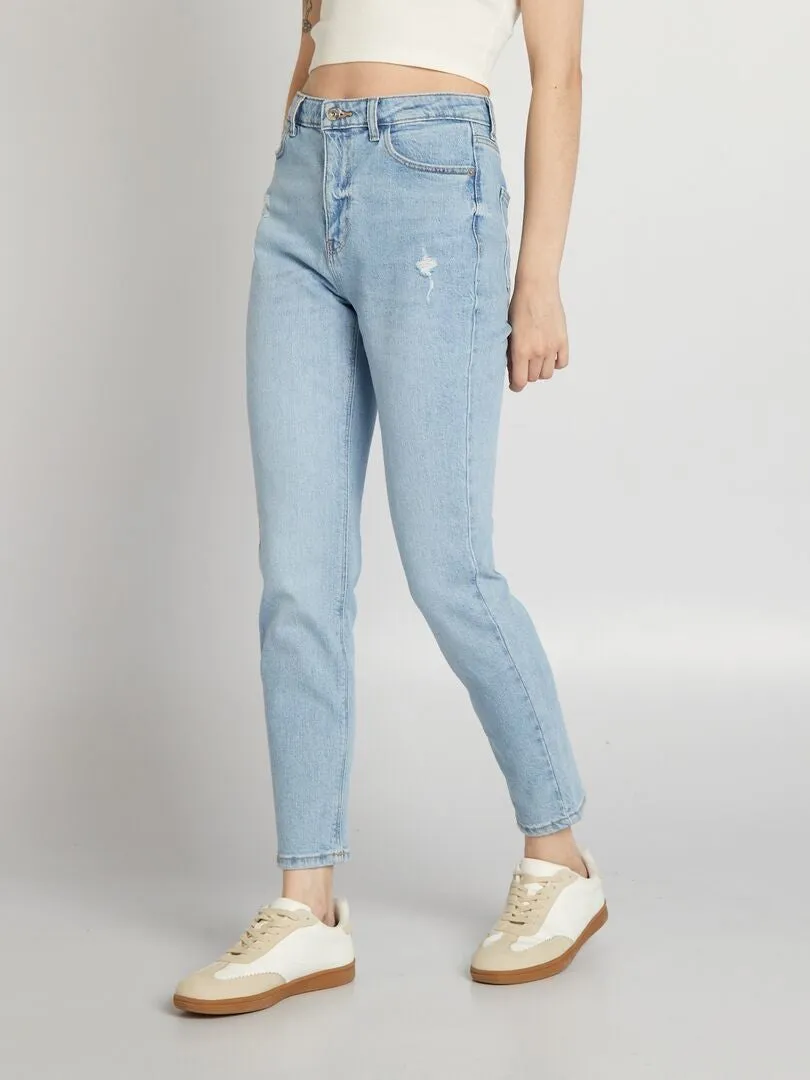 VAQUERO SLIM DE TIRO ALTO CON EFECTO DESGASTADO  AZUL