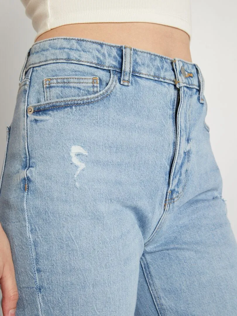 VAQUERO SLIM DE TIRO ALTO CON EFECTO DESGASTADO  AZUL