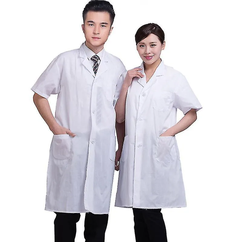 Verano Unisex Blanco Bata de Laboratorio Bolsillos de Manga Corta Uniforme De Trabajo Usar Médico Ropa de Enfermera