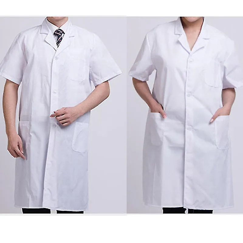 Verano Unisex Blanco Bata de Laboratorio Bolsillos de Manga Corta Uniforme De Trabajo Usar Médico Ropa de Enfermera