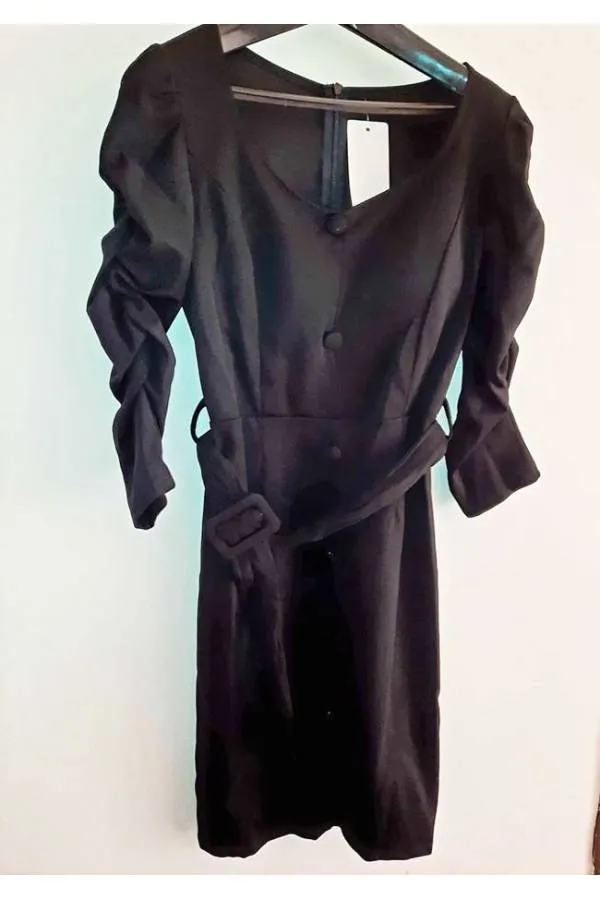 Vestido cinturón pecho acolchado botones Italia