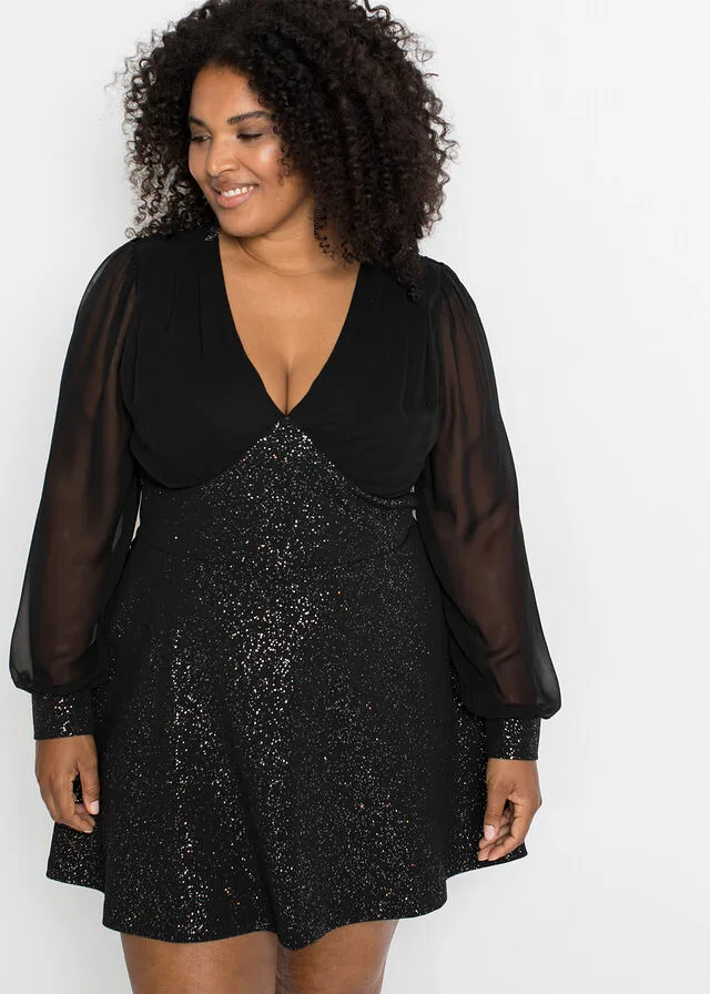 VESTIDO CON BRILLANTES NEGROPLATEADO