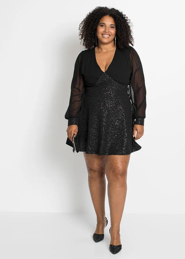 VESTIDO CON BRILLANTES NEGROPLATEADO