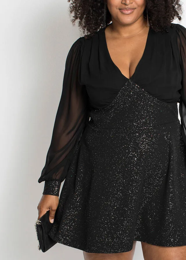 VESTIDO CON BRILLANTES NEGROPLATEADO