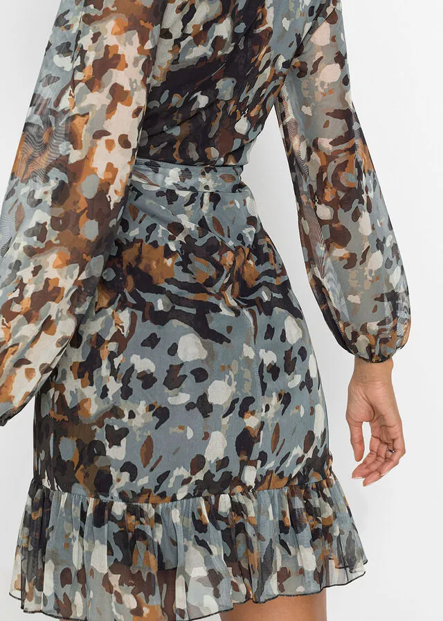VESTIDO CON DISEñO CRUZADO MARRóN OSCUROBEIGEAMARILLO OSCURO ESTAMPADO