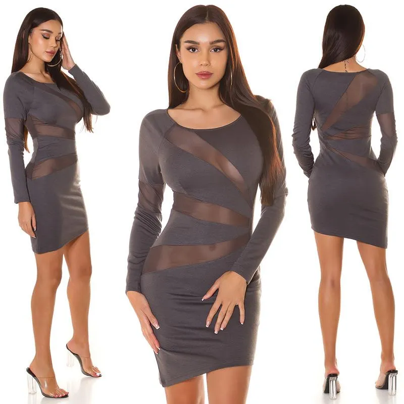 Vestido corto transparencias antracita