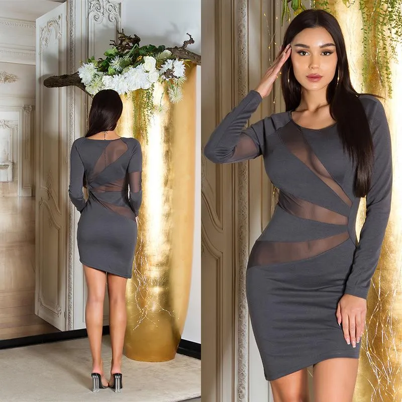Vestido corto transparencias antracita