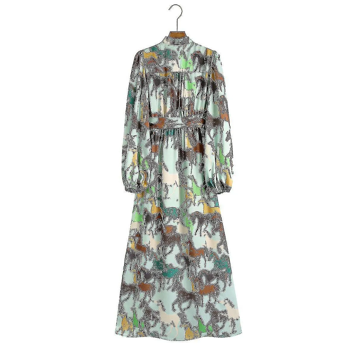 Vestido de manga larga con estampado de caballo para mujer
