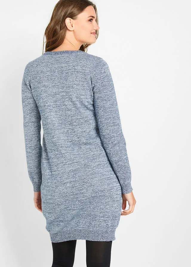 Vestido de punto con detalles de piel sintética Azul oscuro jaspeado