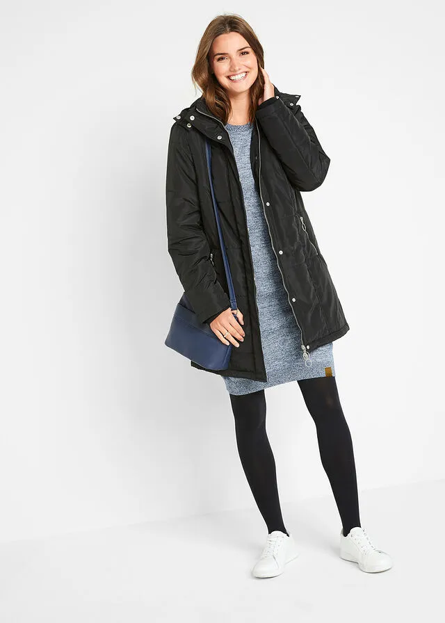 Vestido de punto con detalles de piel sintética Azul oscuro jaspeado