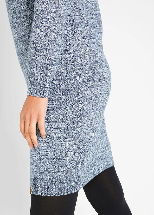 Vestido de punto con detalles de piel sintética Azul oscuro jaspeado