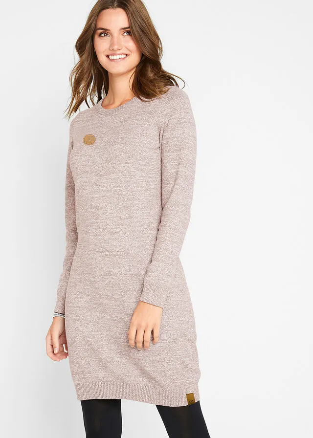 Vestido de punto con detalles de piel sintética Marrón medio jaspeado