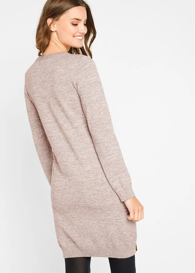 Vestido de punto con detalles de piel sintética Marrón medio jaspeado