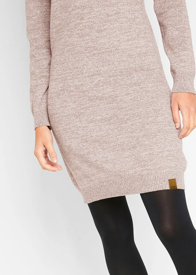 Vestido de punto con detalles de piel sintética Marrón medio jaspeado
