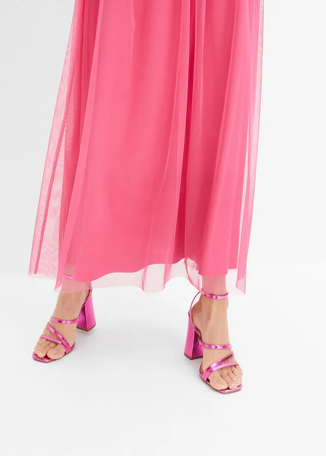Vestido largo con aplicación de perlas Rosa oscuro