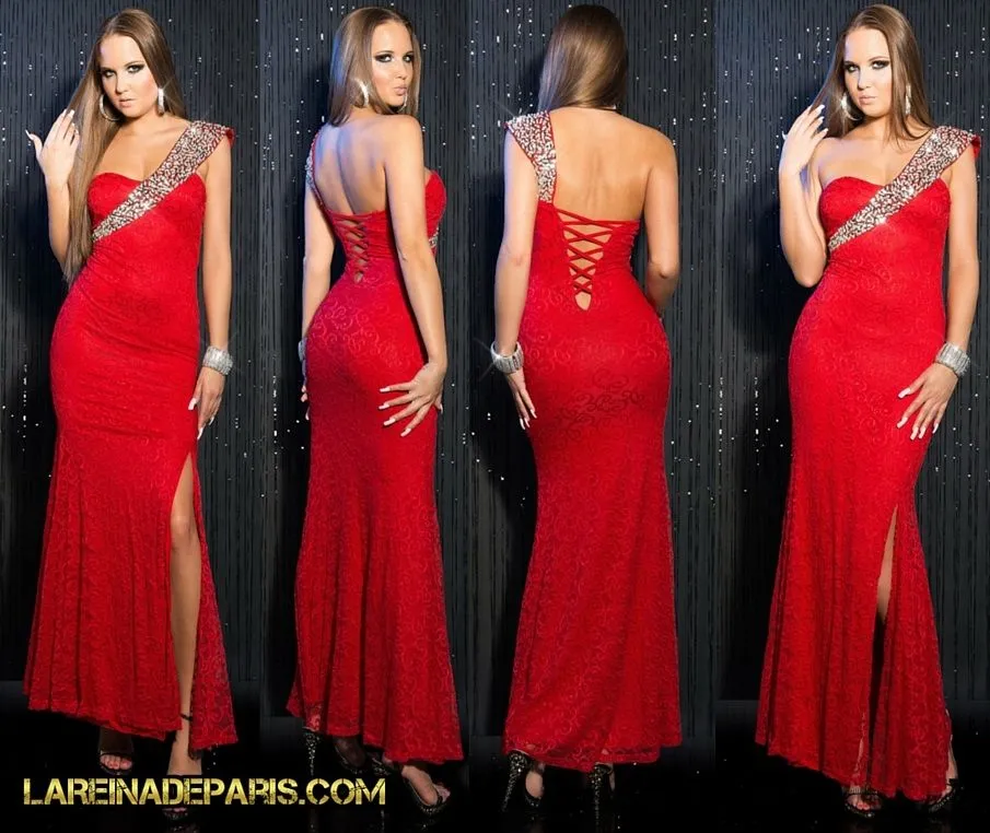 Vestido largo de gala con encaje 
