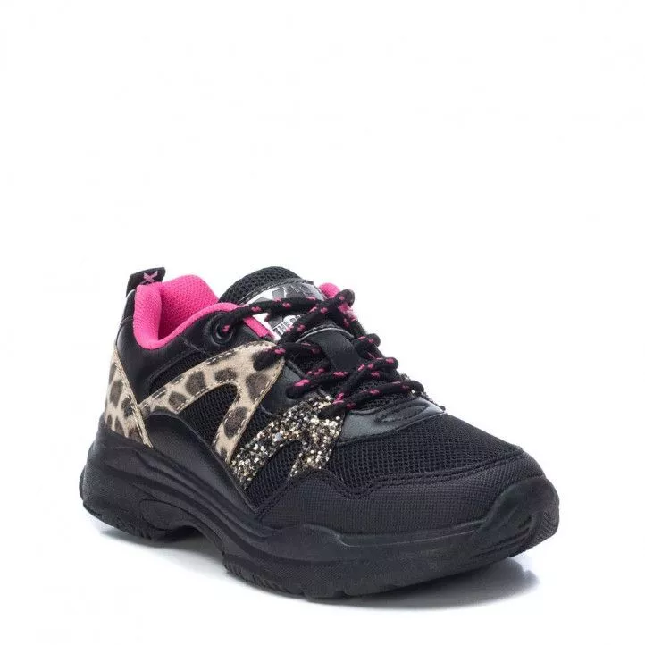 Zapatillas deporte Xti negras con detalles de purpurina y animal print