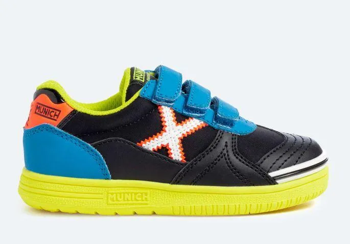 ZAPATILLAS MUNICH G3 PATCH KID 218 VELCRO NEGRO/AZUL/AMARILLO