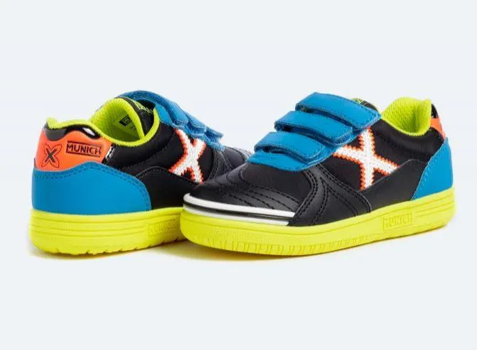 ZAPATILLAS MUNICH G3 PATCH KID 218 VELCRO NEGRO/AZUL/AMARILLO