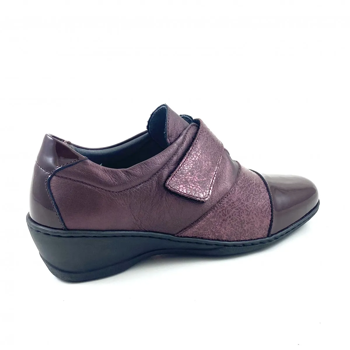 Zapato velcro ancho especial mujer, negro y burdeos N2208