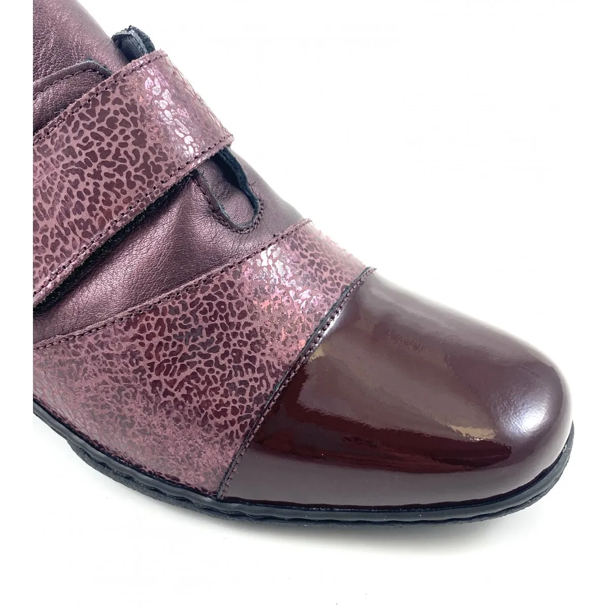 Zapato velcro ancho especial mujer, negro y burdeos N2208