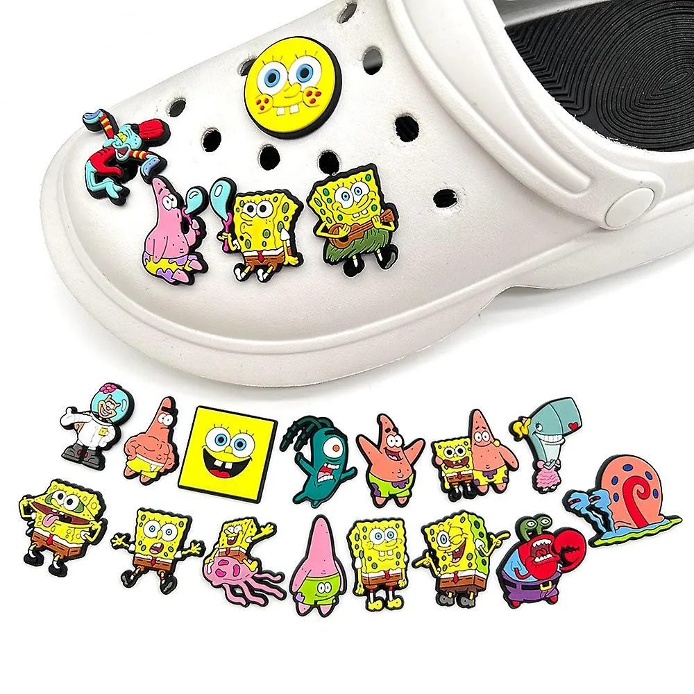 Zapatos Accesorios 20 Piezas Bob Esponja Serie Pantalones Cuadrados Personajes Zapatos Encantos Para Crocs Zueco Sandalias Decor