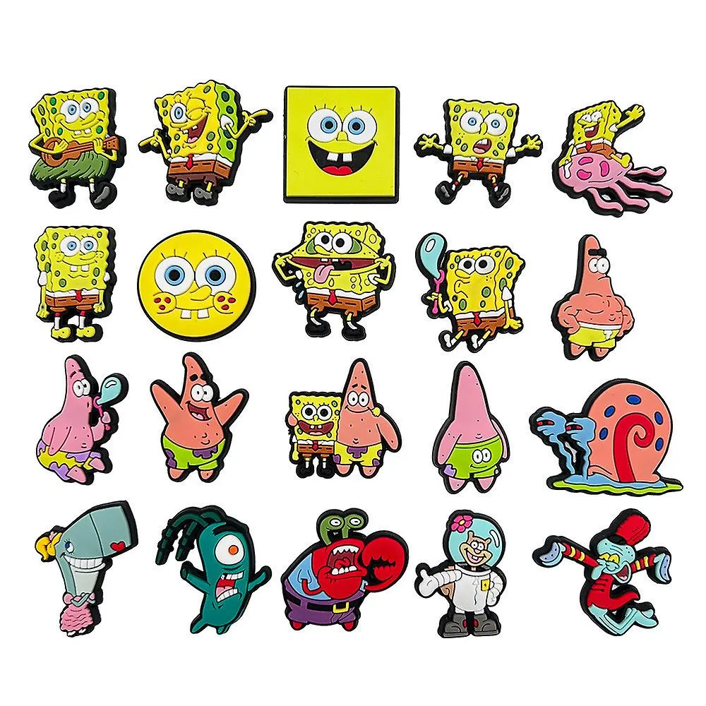 Zapatos Accesorios 20 Piezas Bob Esponja Serie Pantalones Cuadrados Personajes Zapatos Encantos Para Crocs Zueco Sandalias Decor